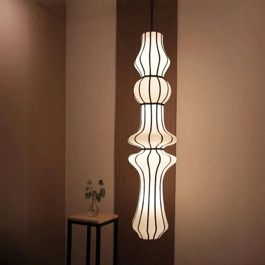 White Fabric Japanese Style Floor Lamp for Living Room, Bedroom & Hotel Decor – Minimalist Wabi-Sabi Standing Light