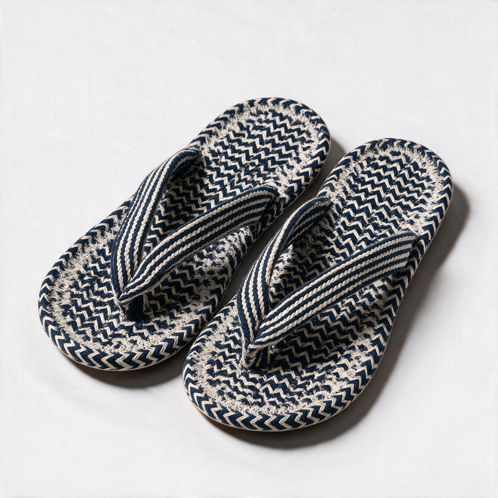 Anti-Slip V Strap Cotton Slippers | Blue White Indoor Slippers