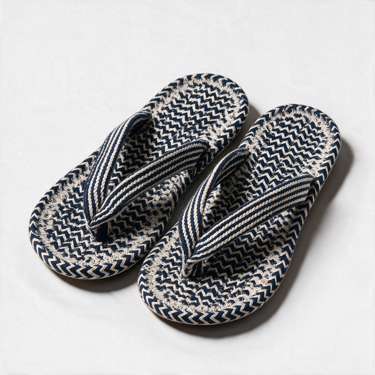 Anti-Slip V Strap Cotton Slippers | Blue White Indoor Slippers
