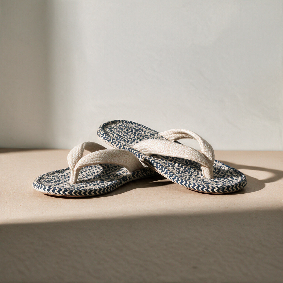 Anti-Slip V Strap Cotton Slippers | Blue White Indoor Slippers