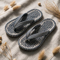 Anti-Slip V Strap Cotton Slippers | Blue White Indoor Slippers