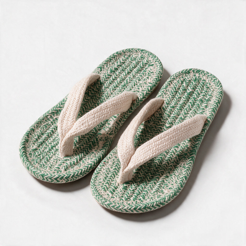 Comfortable V Strap Cotton Slippers | Green White Indoor Slippers