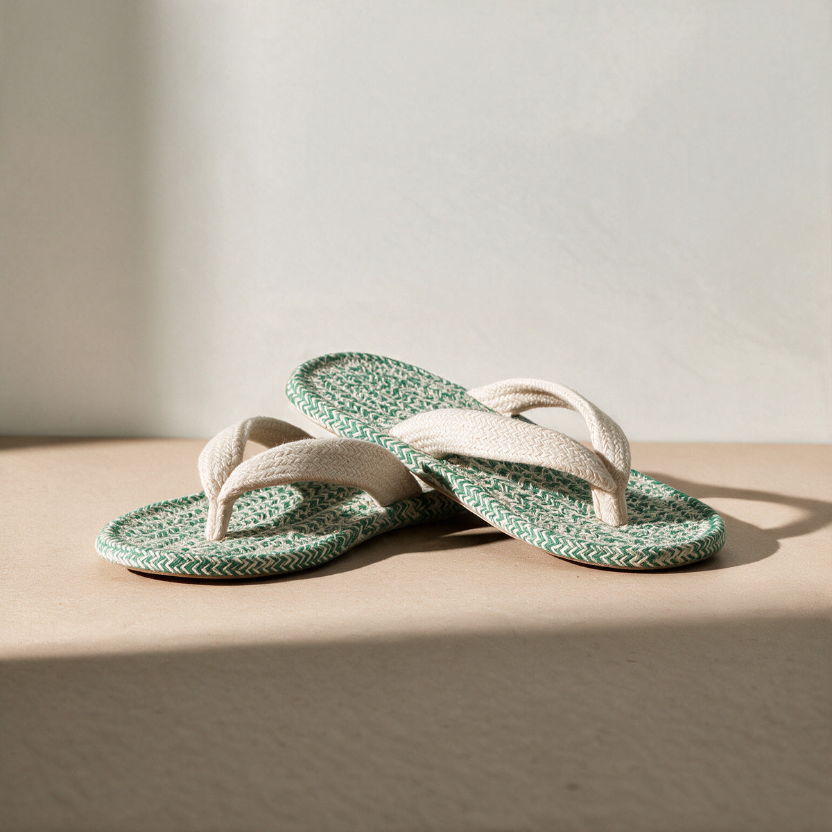 Comfortable V Strap Cotton Slippers | Green White Indoor Slippers