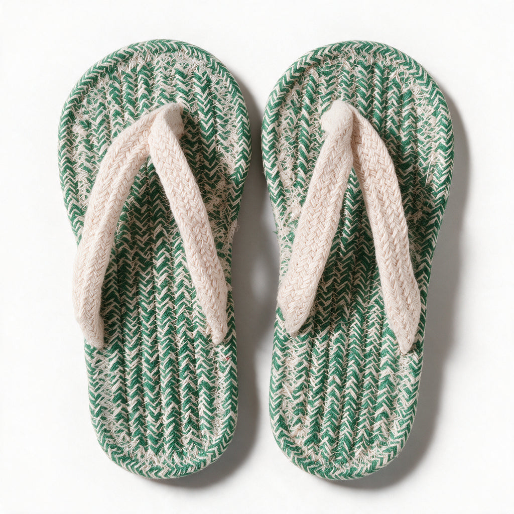 Comfortable V Strap Cotton Slippers | Green White Indoor Slippers