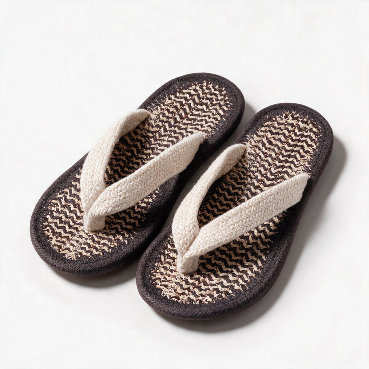 Handmade V Strap Cotton Slippers | Grey White Home Slippers