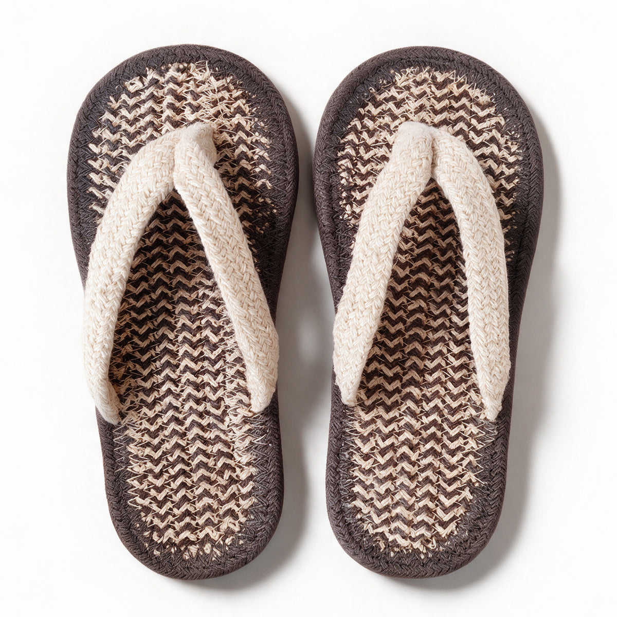 Handmade V Strap Cotton Slippers | Grey White Home Slippers
