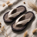 Handmade V Strap Cotton Slippers | Grey White Home Slippers