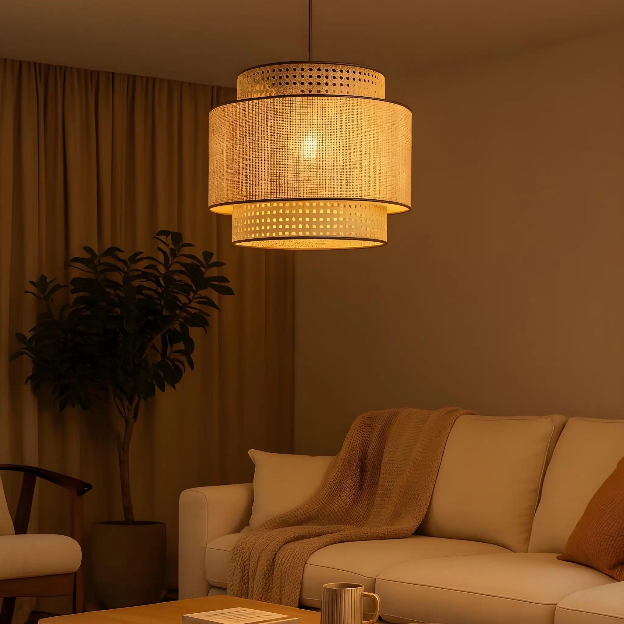 Handicraft Cane Webbing Lamp | Ceiling Rattan Pendant Lamp