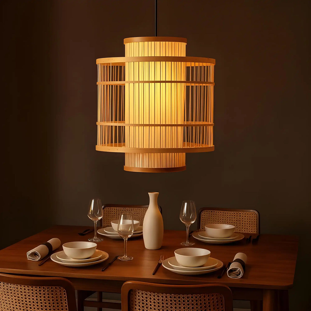 Handcrafted Bamboo Cane Pendant Lamp | Natural Hanging Ceiling Light