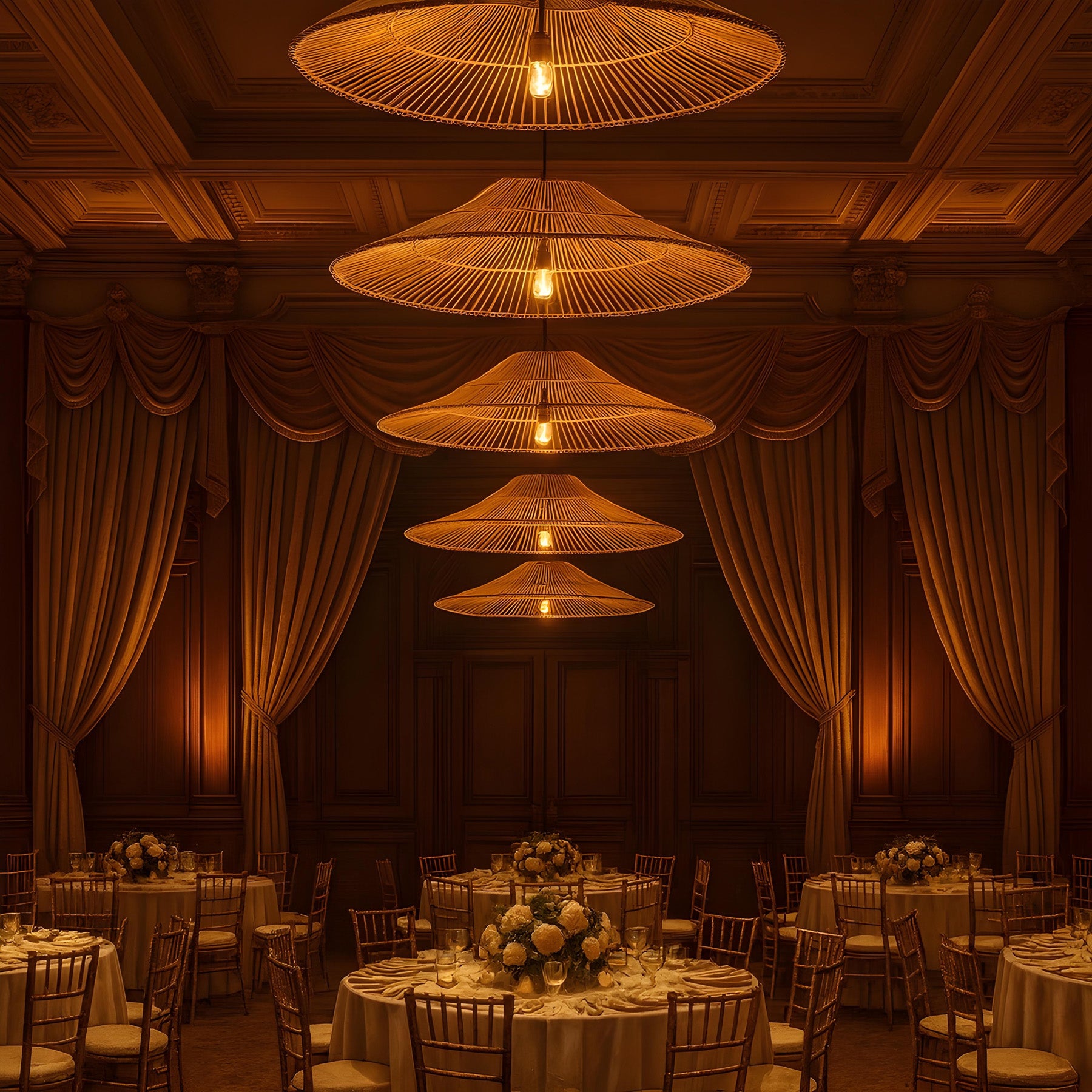 Rattan Cafe Lamp | Bamboo Chandelier Lamp