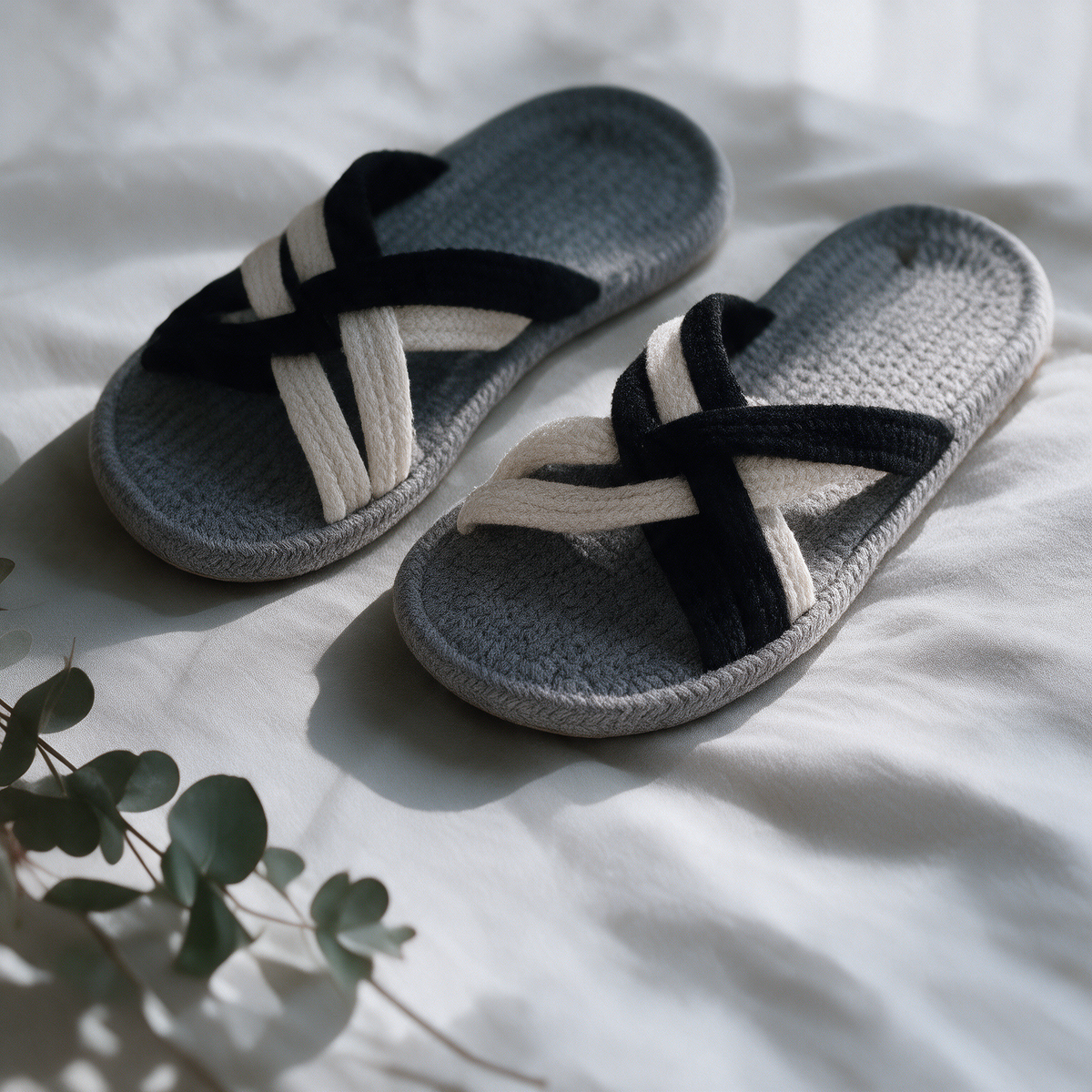 Cross Strap Cotton Slippers | Soft Breathable Anti-Slip Home Flip Flops