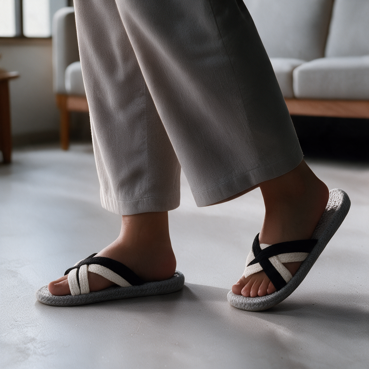 Cross Strap Cotton Slippers | Soft Breathable Anti-Slip Home Flip Flops
