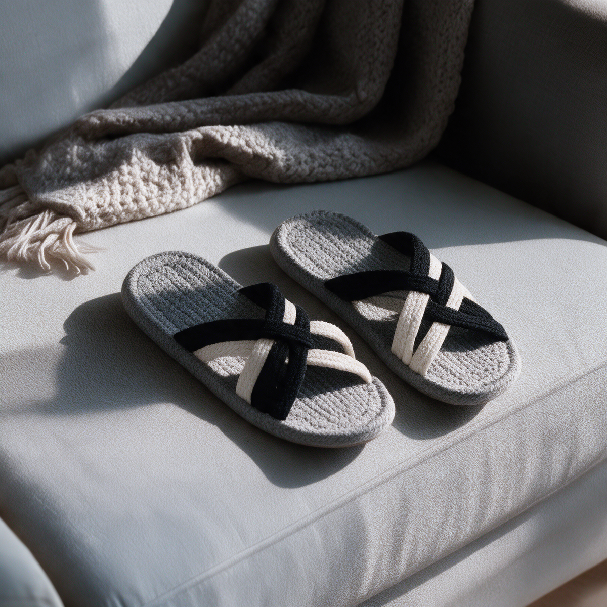 Cross Strap Cotton Slippers | Soft Breathable Anti-Slip Home Flip Flops