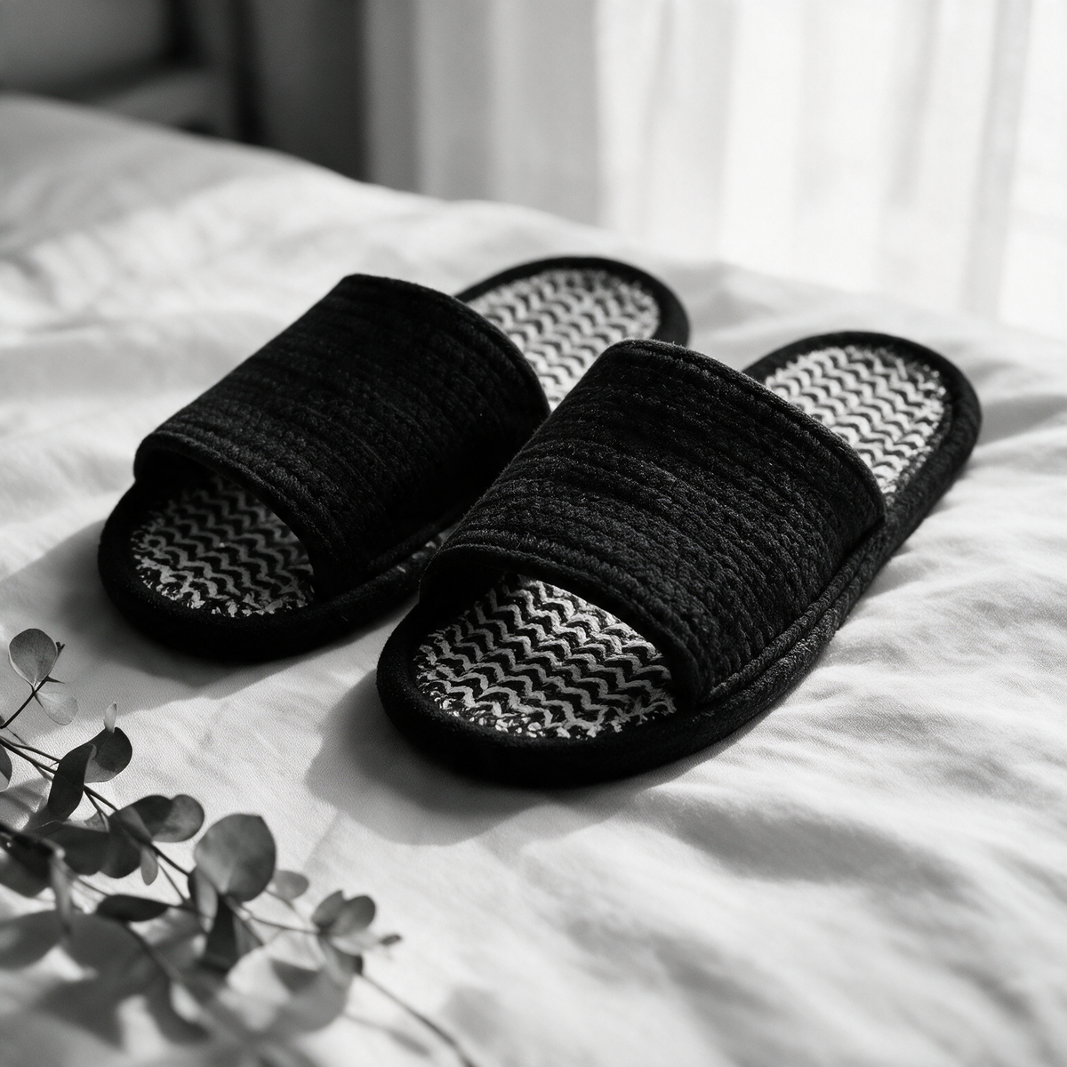 Handmade Open Toe Cotton Slippers | Black & White Home Slippers