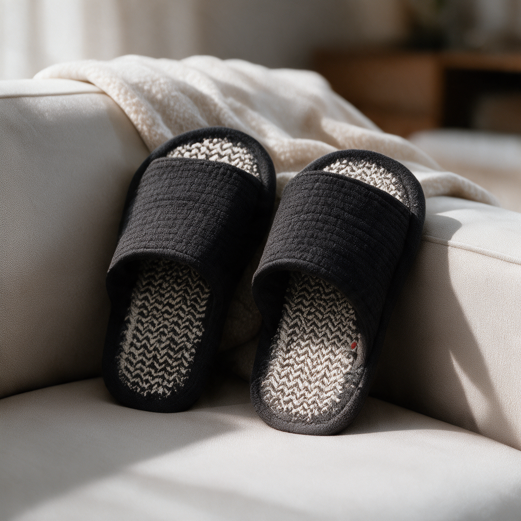 Handmade Open Toe Cotton Slippers | Black & White Home Slippers