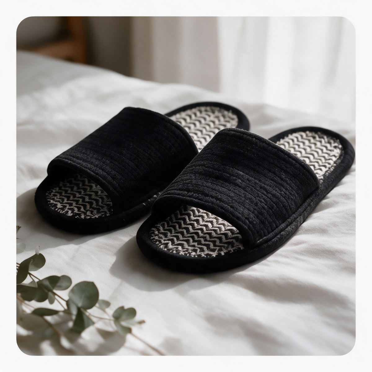 Handmade Open Toe Cotton Slippers | Black & White Home Slippers