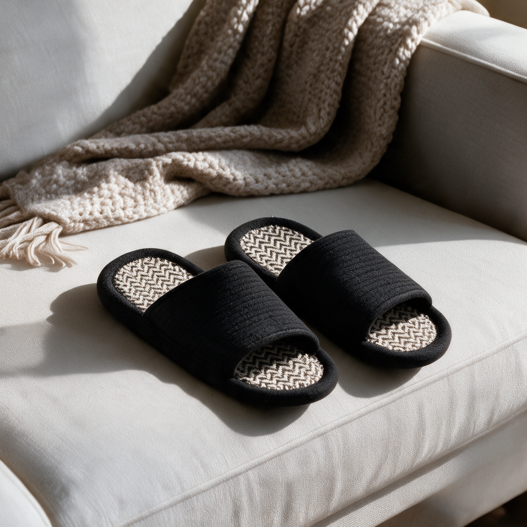 Handmade Open Toe Cotton Slippers | Black & White Home Slippers