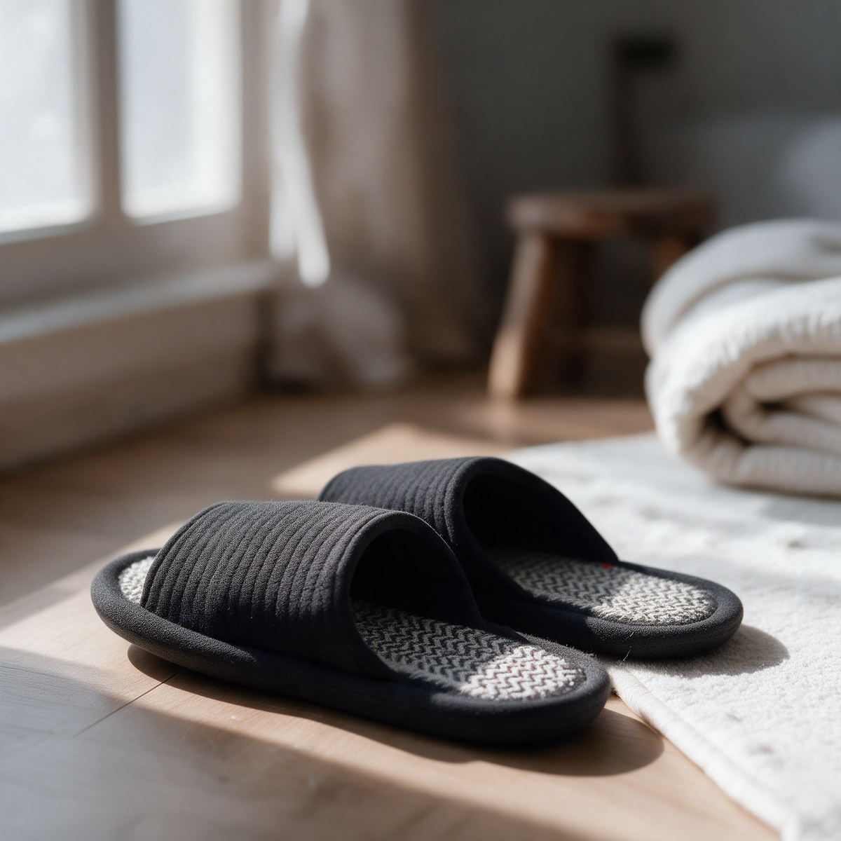 Handmade Open Toe Cotton Slippers | Black & White Home Slippers