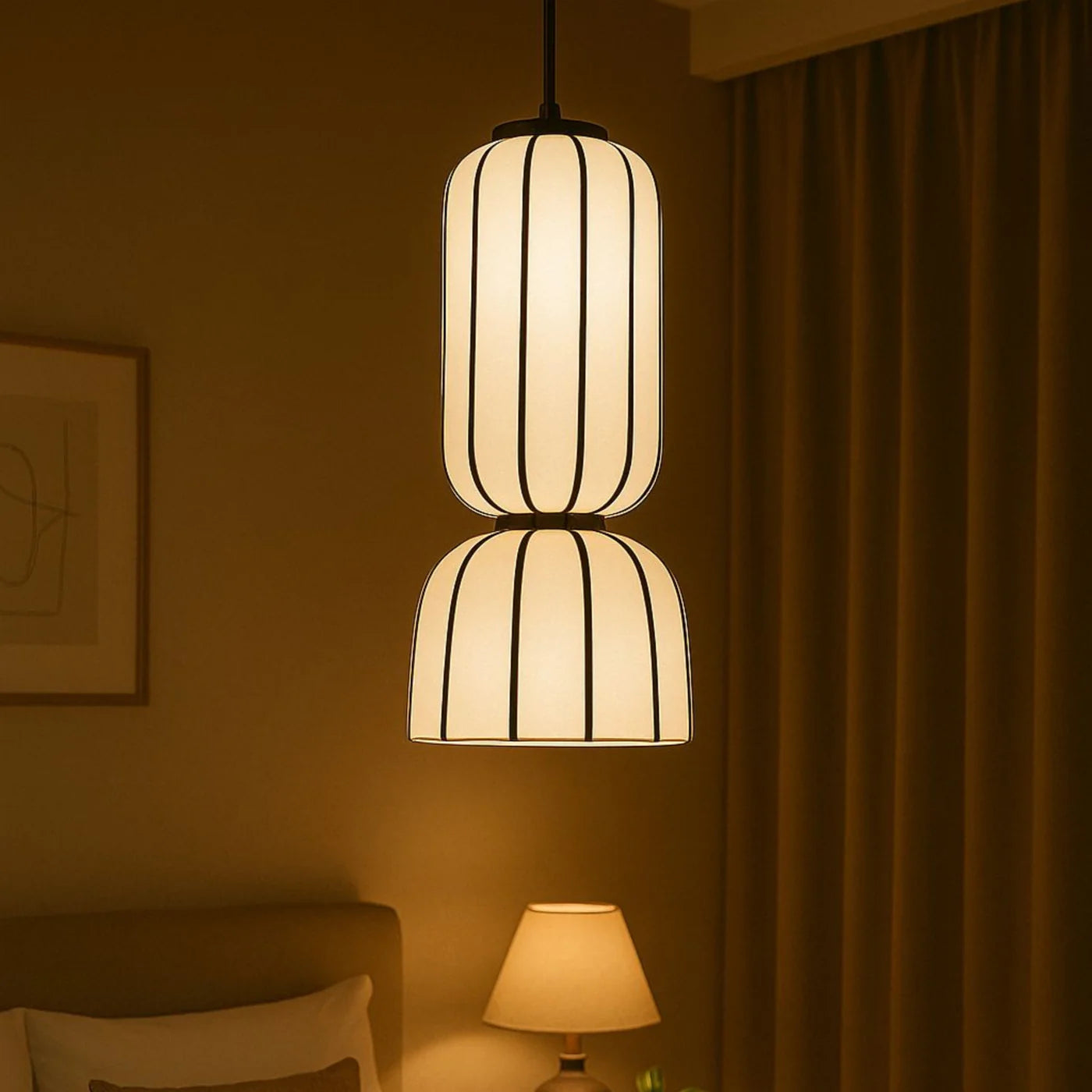 White Fabric Japanese Style Pendant Lamp – Minimalist Wabi-Sabi Ceiling Hanging Light for Living Room & Bedroom