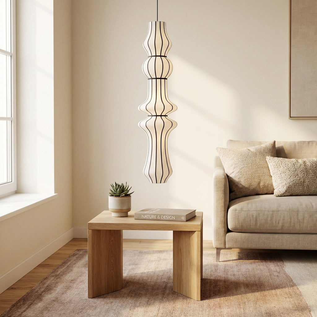 White Fabric Japanese Style Floor Lamp for Living Room, Bedroom & Hotel Decor – Minimalist Wabi-Sabi Standing Light