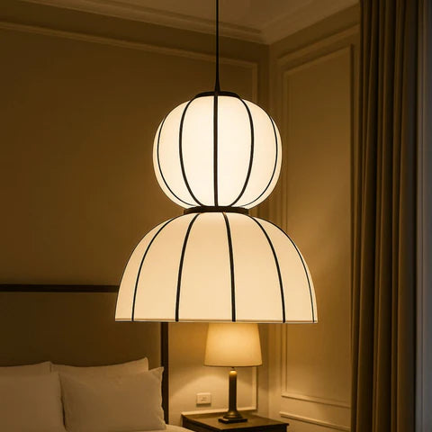 White Fabric Japanese Style Pendant Lamp – Minimalist Ceiling Hanging Light for Living Room, Bedroom & Hotel Decor