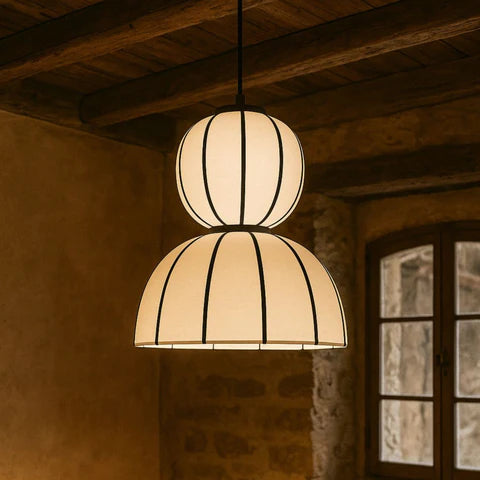White Fabric Japanese Style Pendant Lamp – Minimalist Ceiling Hanging Light for Living Room, Bedroom & Hotel Decor