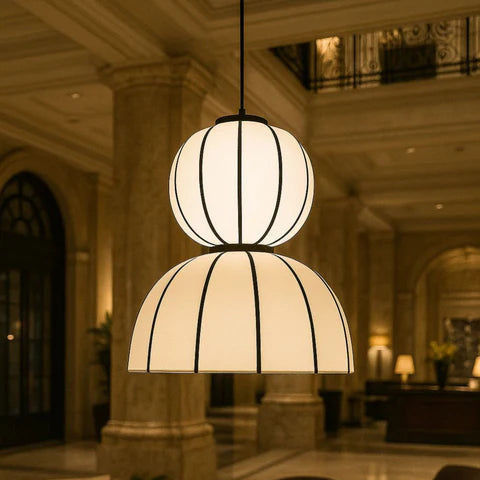 White Fabric Japanese Style Pendant Lamp – Minimalist Ceiling Hanging Light for Living Room, Bedroom & Hotel Decor