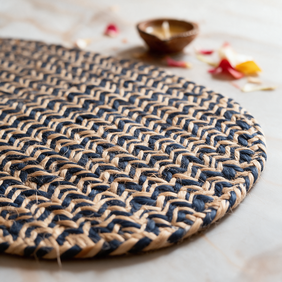 Natural Blue Jute Mat for Puja, Yoga & Meditation - Blue