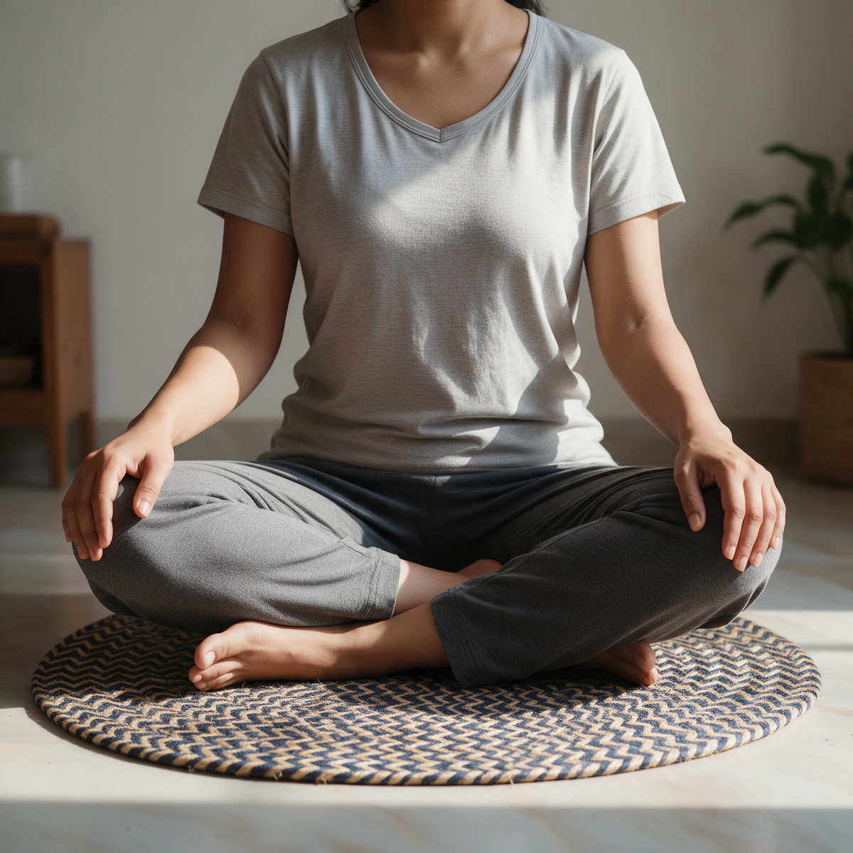 Natural Blue Jute Mat for Puja, Yoga & Meditation - Blue