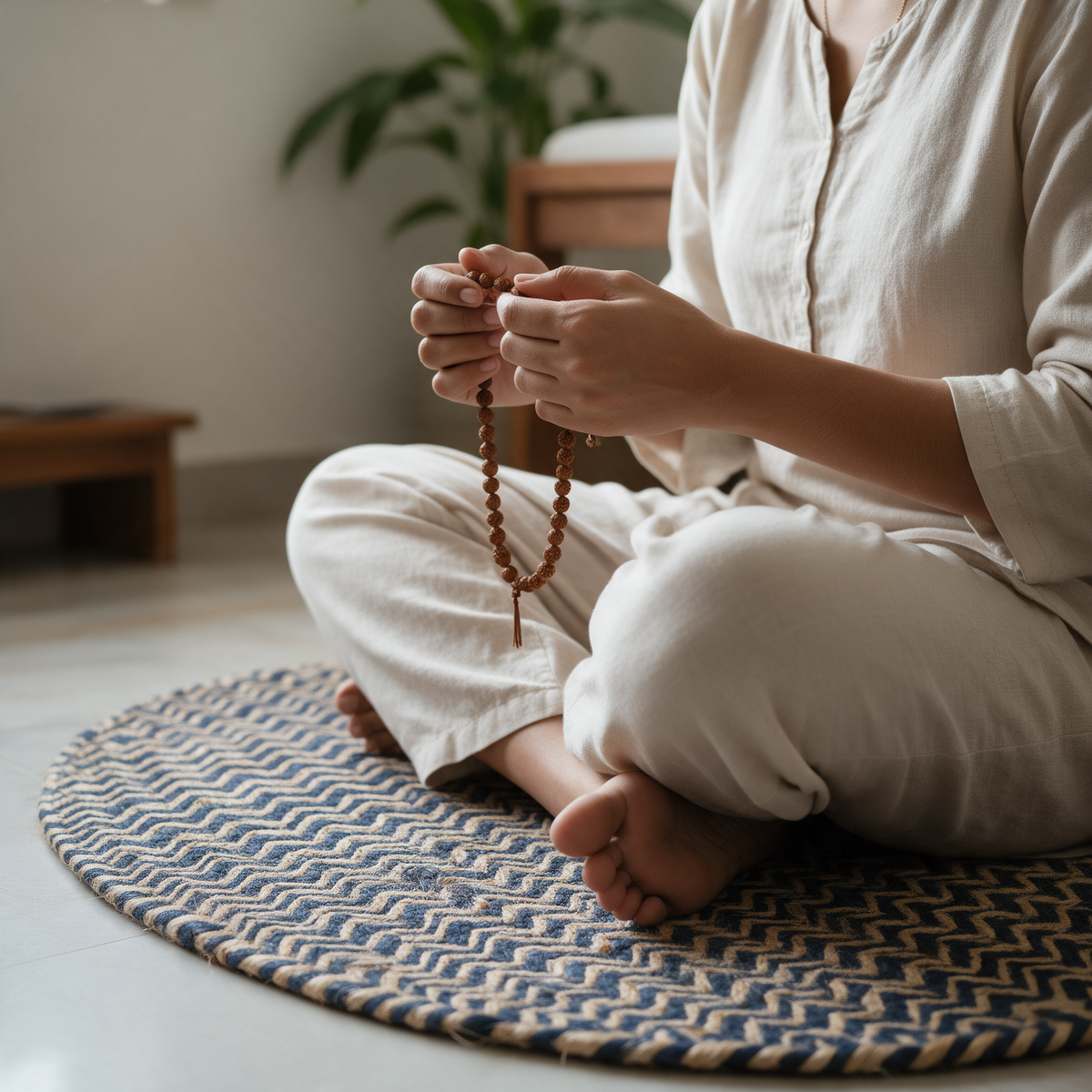 Natural Blue Jute Mat for Puja, Yoga & Meditation - Blue