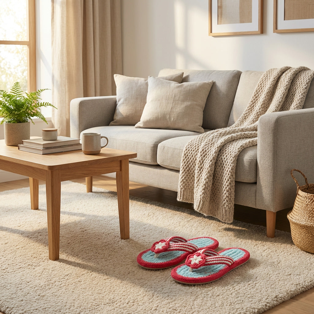 Aqua Floral Cotton Slippers | Anti-Skid Breathable Indoor Home Footwear