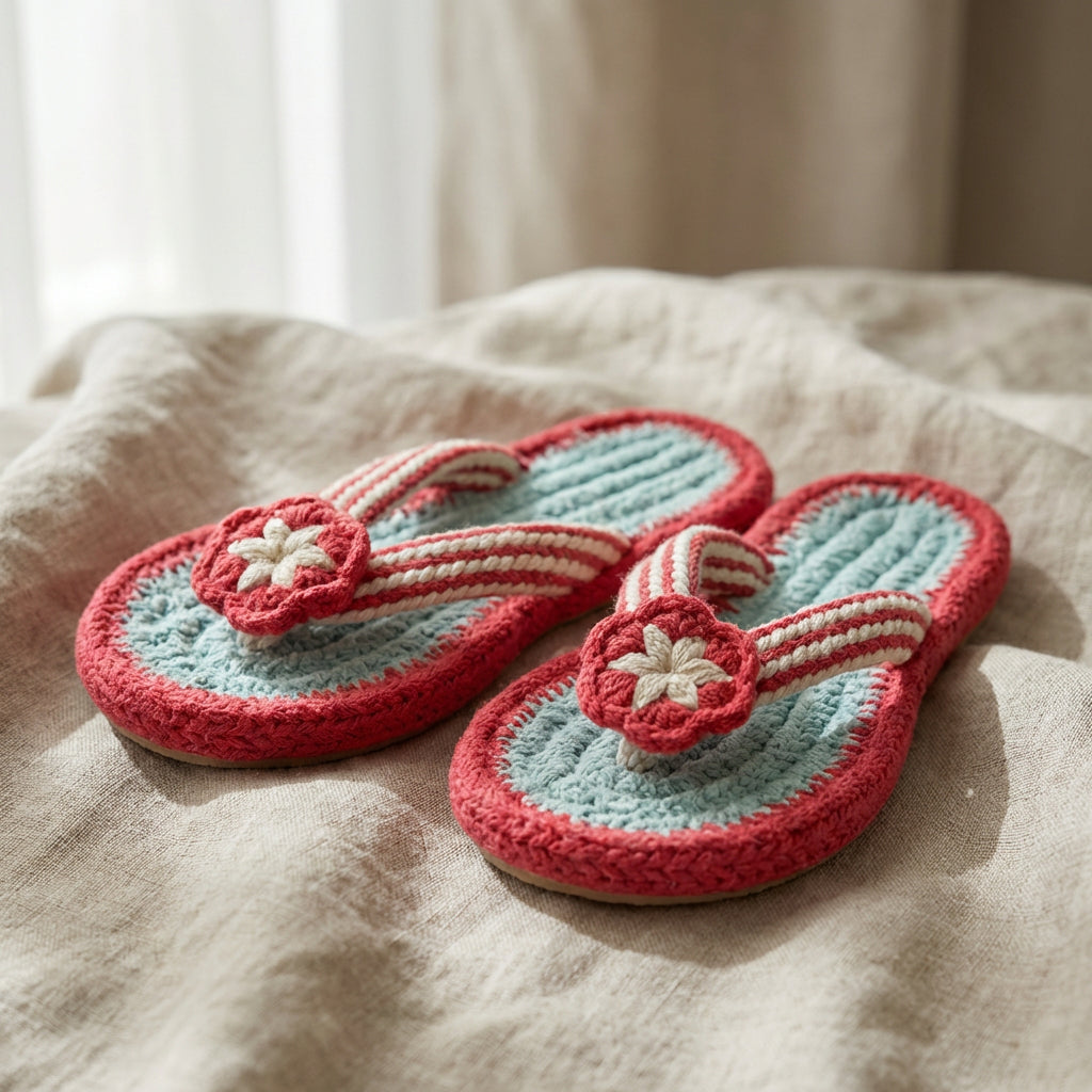 Aqua Floral Cotton Slippers | Anti-Skid Breathable Indoor Home Footwear