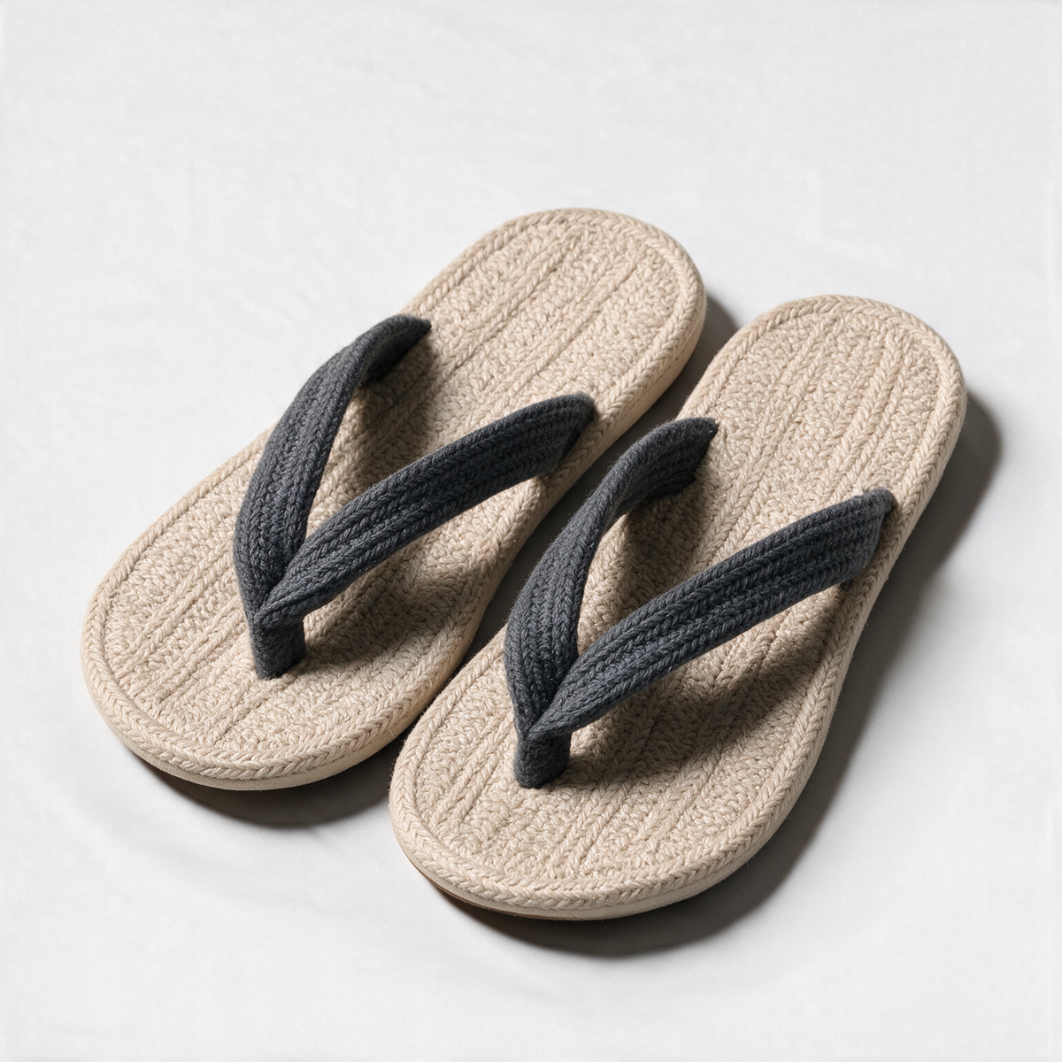 Dark Grey V-Strap Cotton Slippers with White Sole angle view