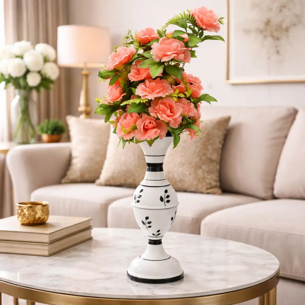 White Decorative Floor Vase with Floral Design – Elegant Living Room & Home Decor Vase