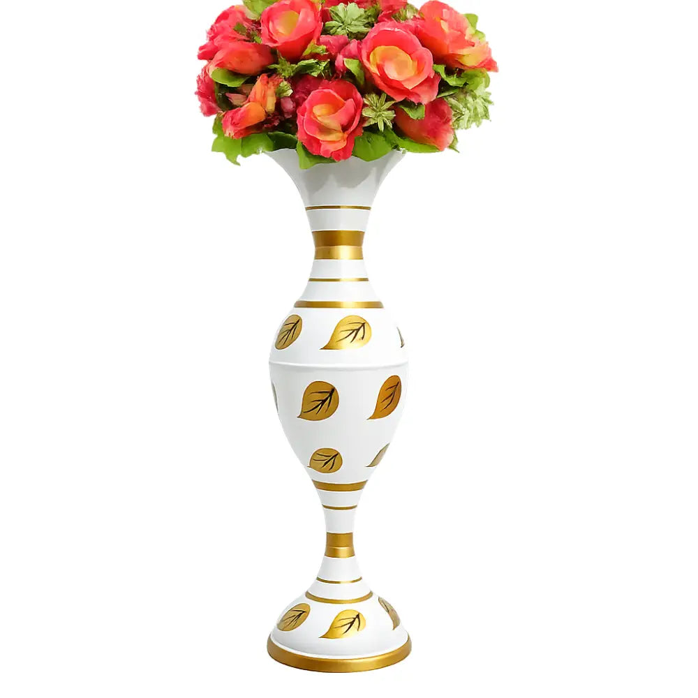 Luxury White & Gold Metal Floor Vase for Living Room Decor