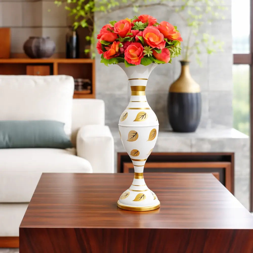 Luxury White & Gold Metal Floor Vase for Living Room Decor