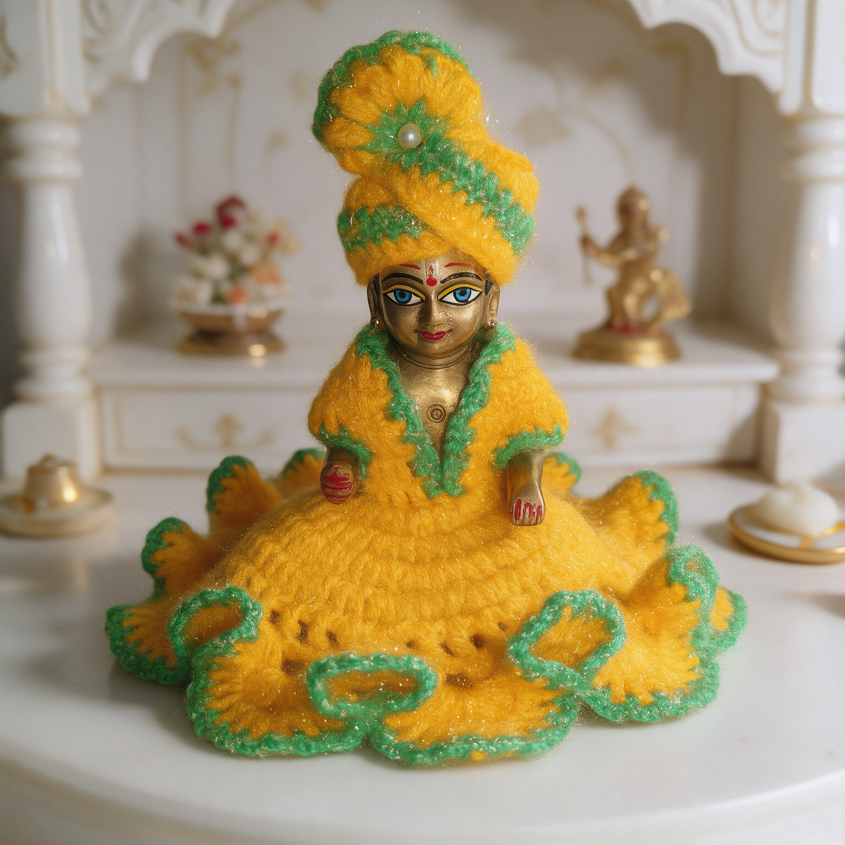 Laddu Gopal Ji Woollen Poshak for Winter – Yellow & Green