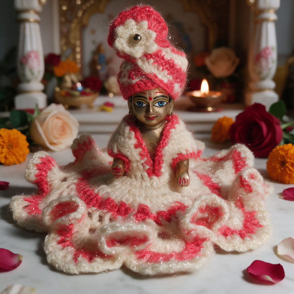 Laddu Gopal Ji Woollen Poshak for Winter – White & Gajri