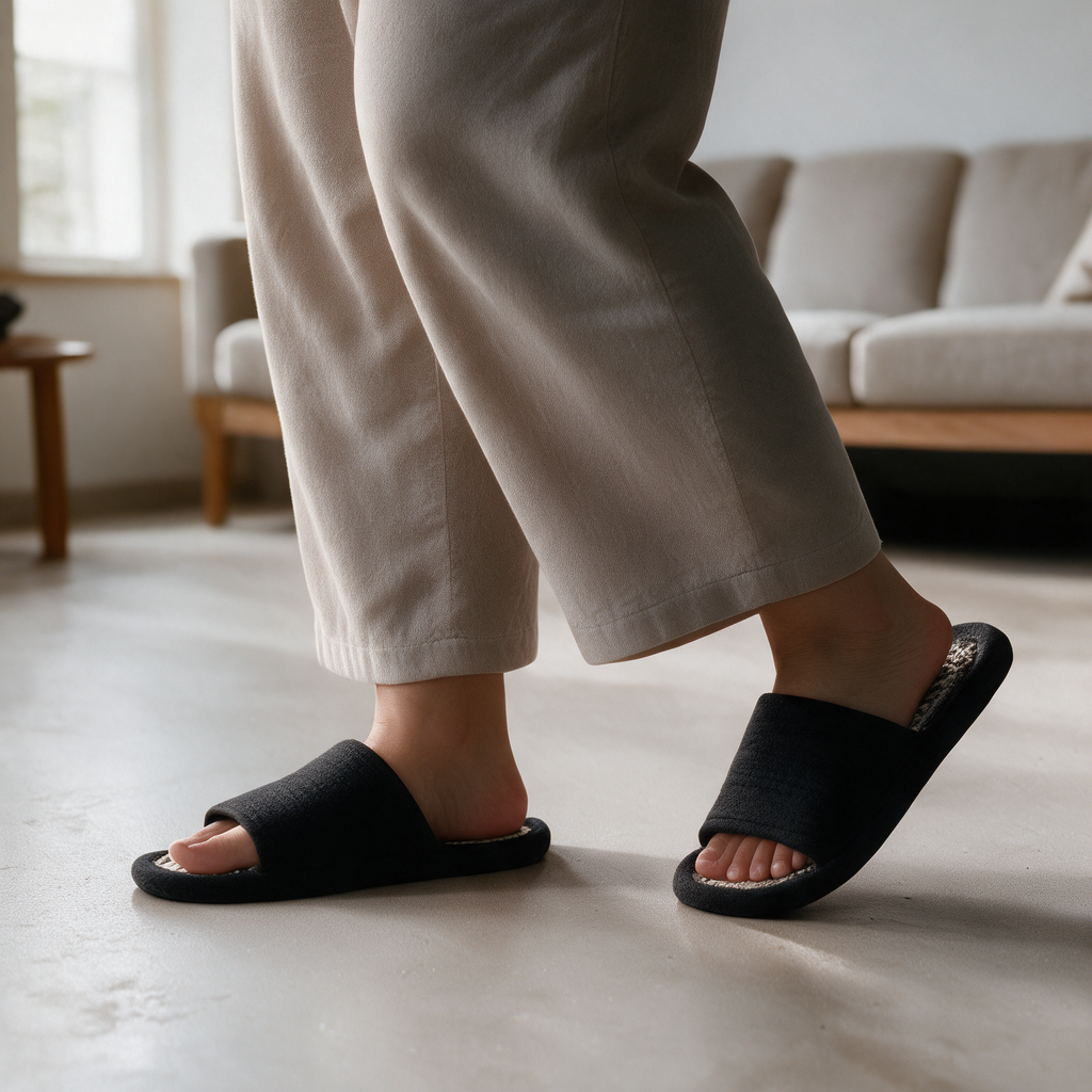 Handmade Open Toe Cotton Slippers | Black & White Home Slippers