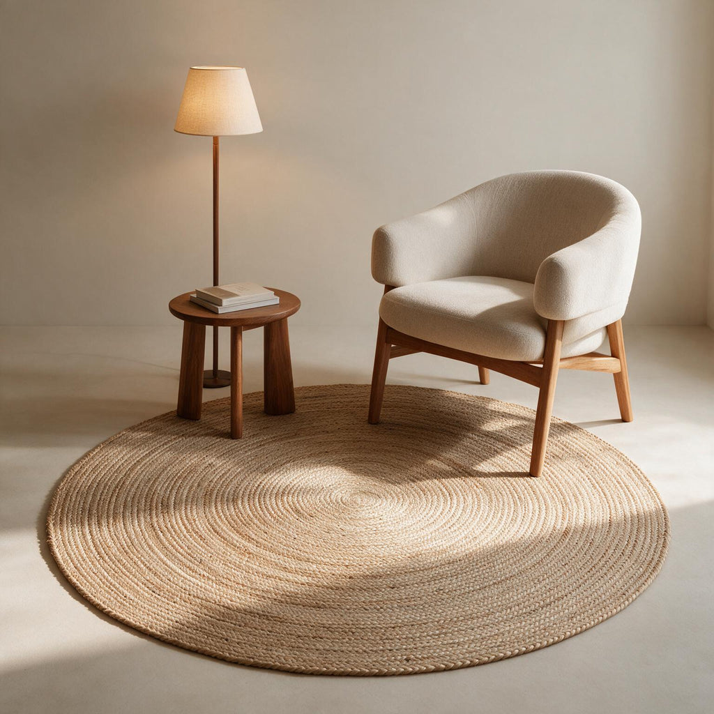 Natural Round Jute Rug for Living Room | Woven Jute Area Rug for Home | Eco-Friendly Floor Rug