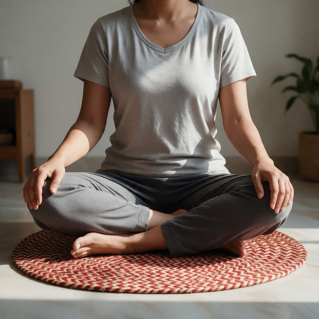 Handcrafted Jute Mat for Puja, Yoga & Meditation - Red