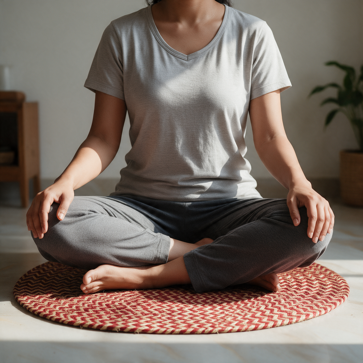 Handcrafted Jute Mat for Puja, Yoga & Meditation - Red